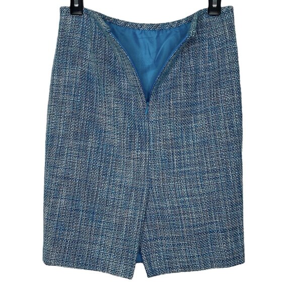Calvin Klein Womens Skirt Size 2 Petite Tweed A-Line Cotton Lined Blue White - Picture 5 of 8